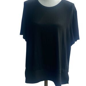 St. John Caviar Womens Black Short Sleeve Jersey Contrast-Hem T-Shirt Size XL